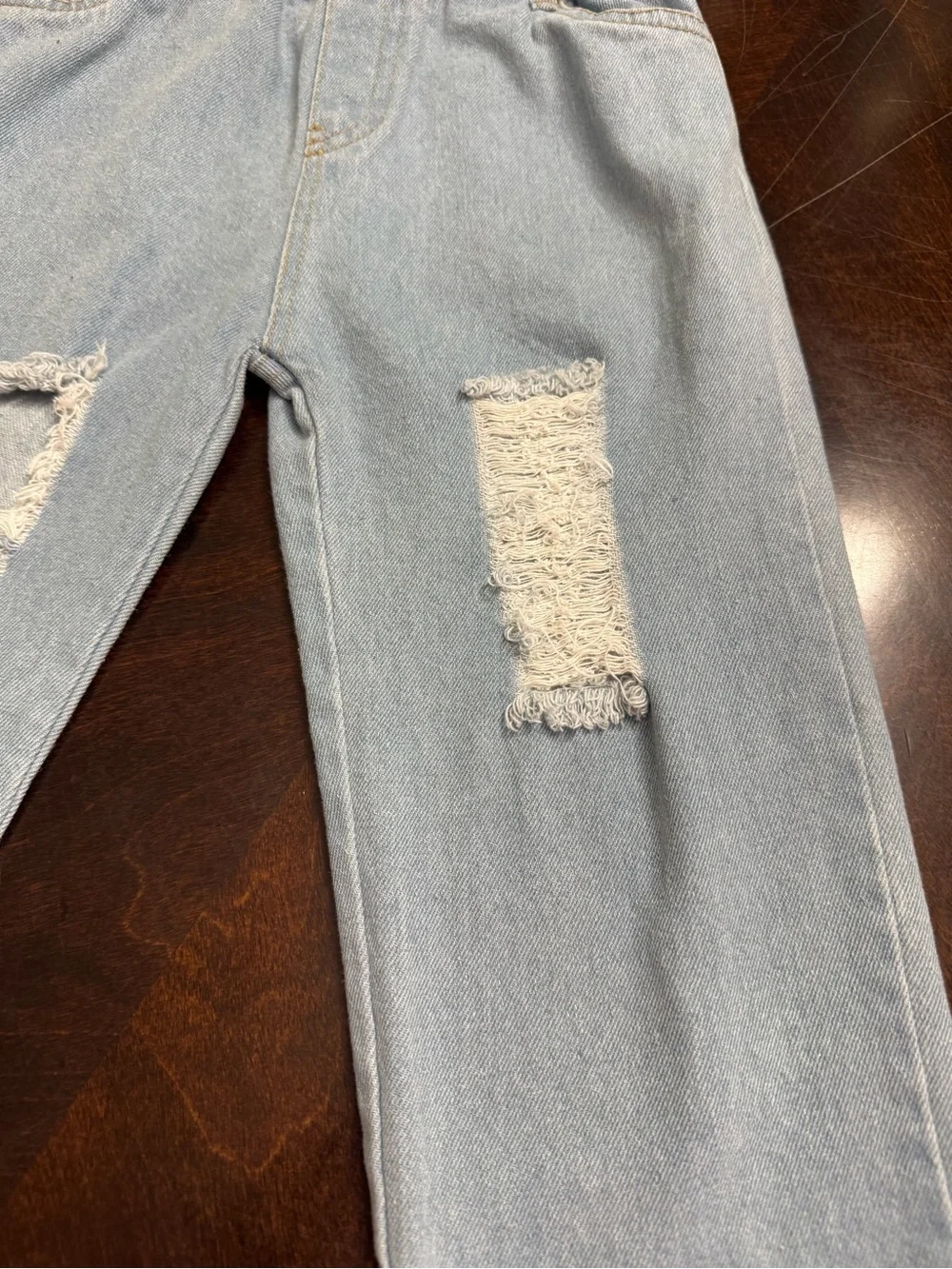 Girls' Light Blue Distressed Elastic-Waist Jeans